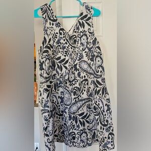 Lucky Brand Sleeveless Blue&Grey Print Dress. 100% Washable Linen.  Size Large